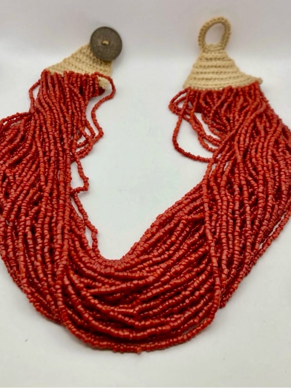 Handmade Red Seed Bead Multi-Strand‎ Necklace